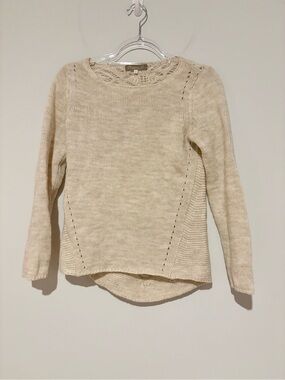 Bianca B wool Open Knit lace Scoop Neck Sweater Made In Italy cream beige small